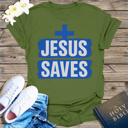 Bold Jesus Saves T-Shirt - Military Green
