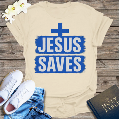 Bold Jesus Saves T-Shirt - Natural