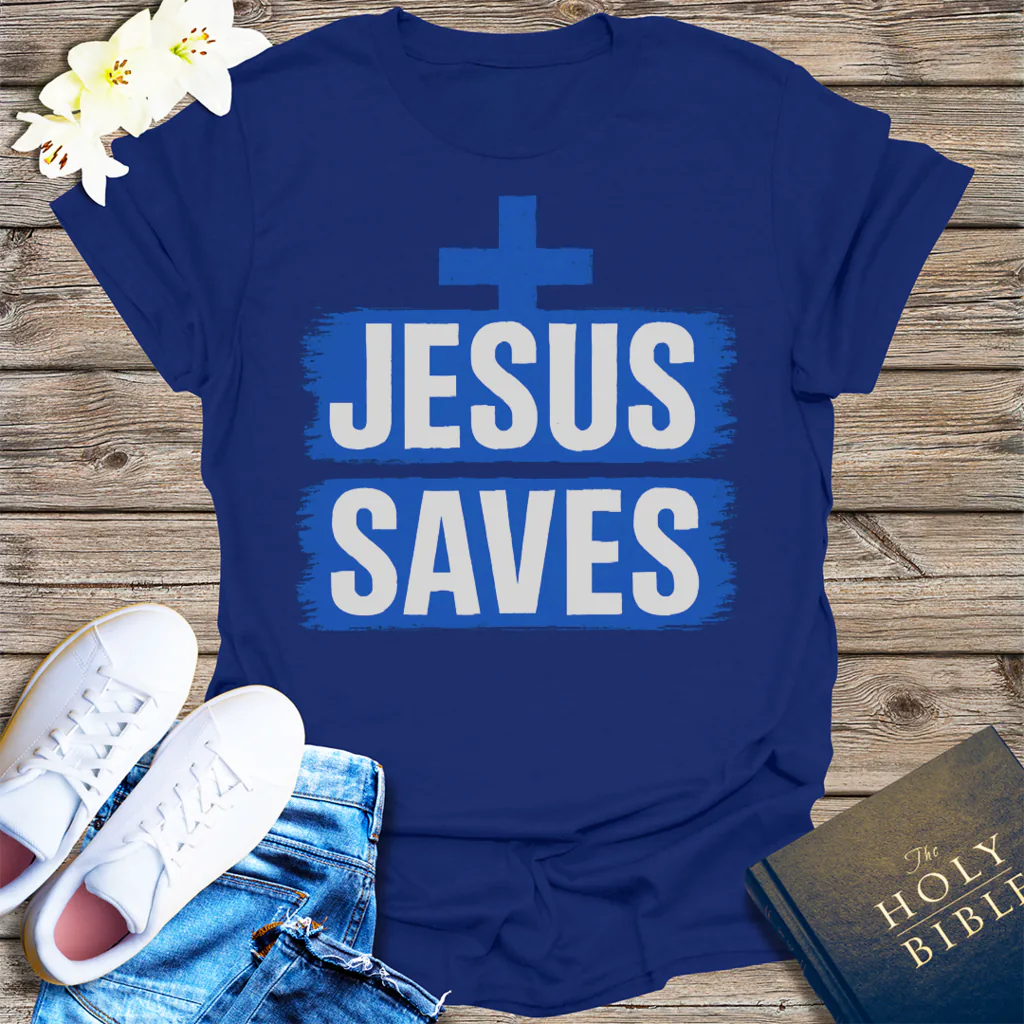 Bold Jesus Saves T-Shirt - Navy