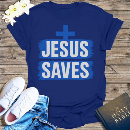 Bold Jesus Saves T-Shirt - Navy