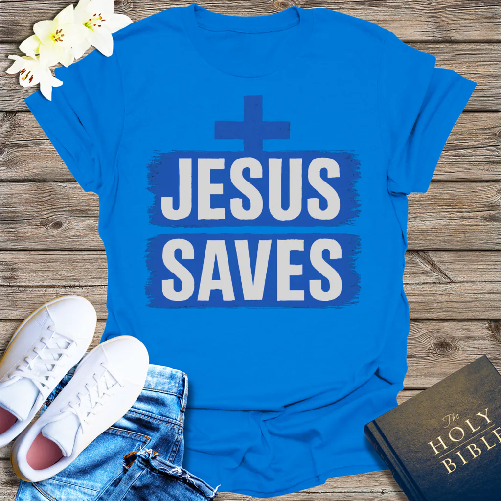 Bold Jesus Saves T-Shirt - Royal