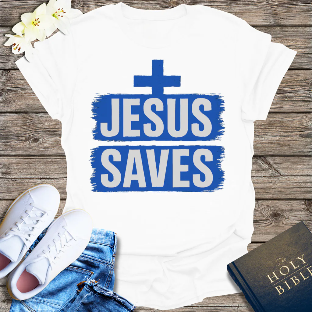 Bold Jesus Saves T-Shirt - White