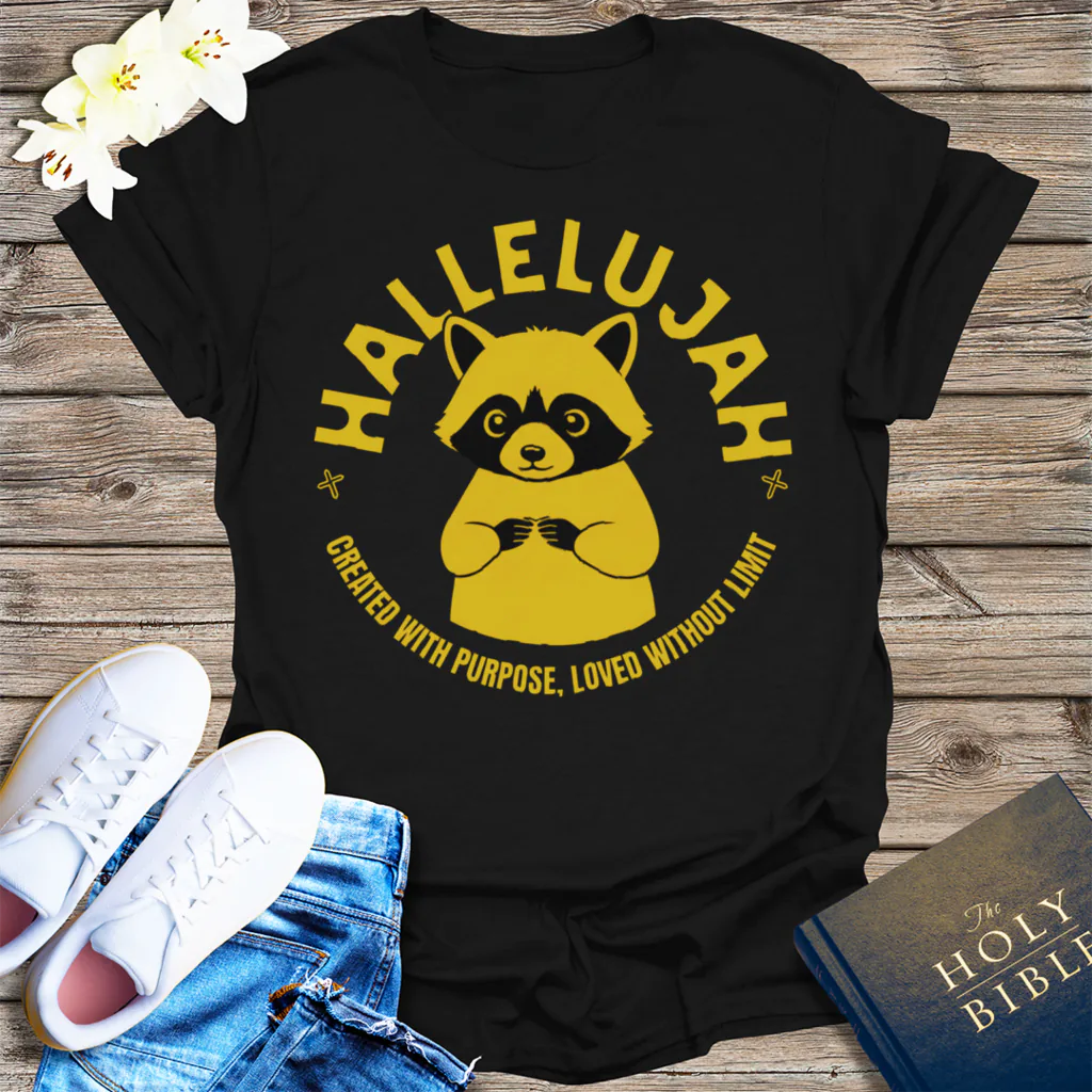 Hallelujah Raccoon T-Shirt - Black