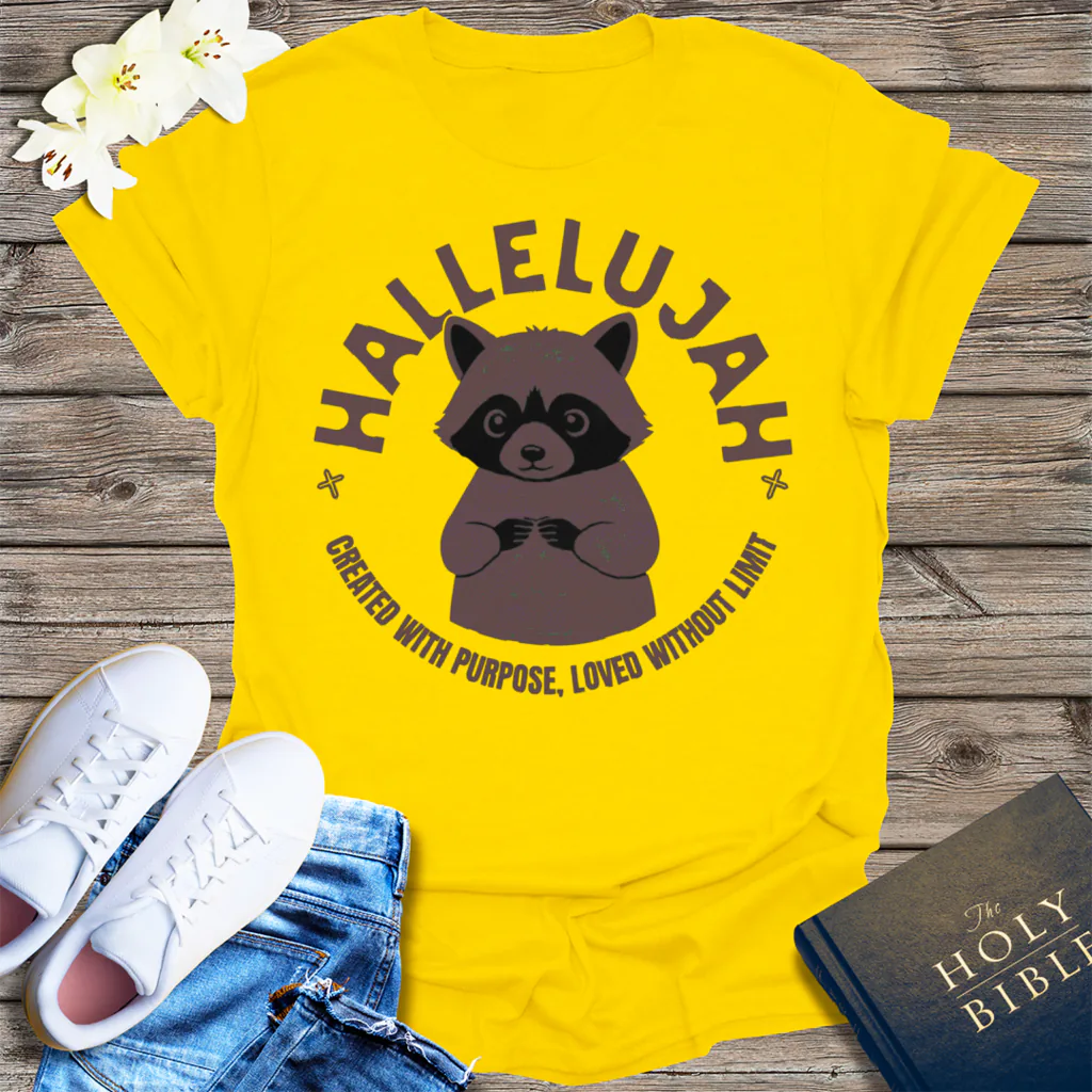 Hallelujah Raccoon T-Shirt - Daisy
