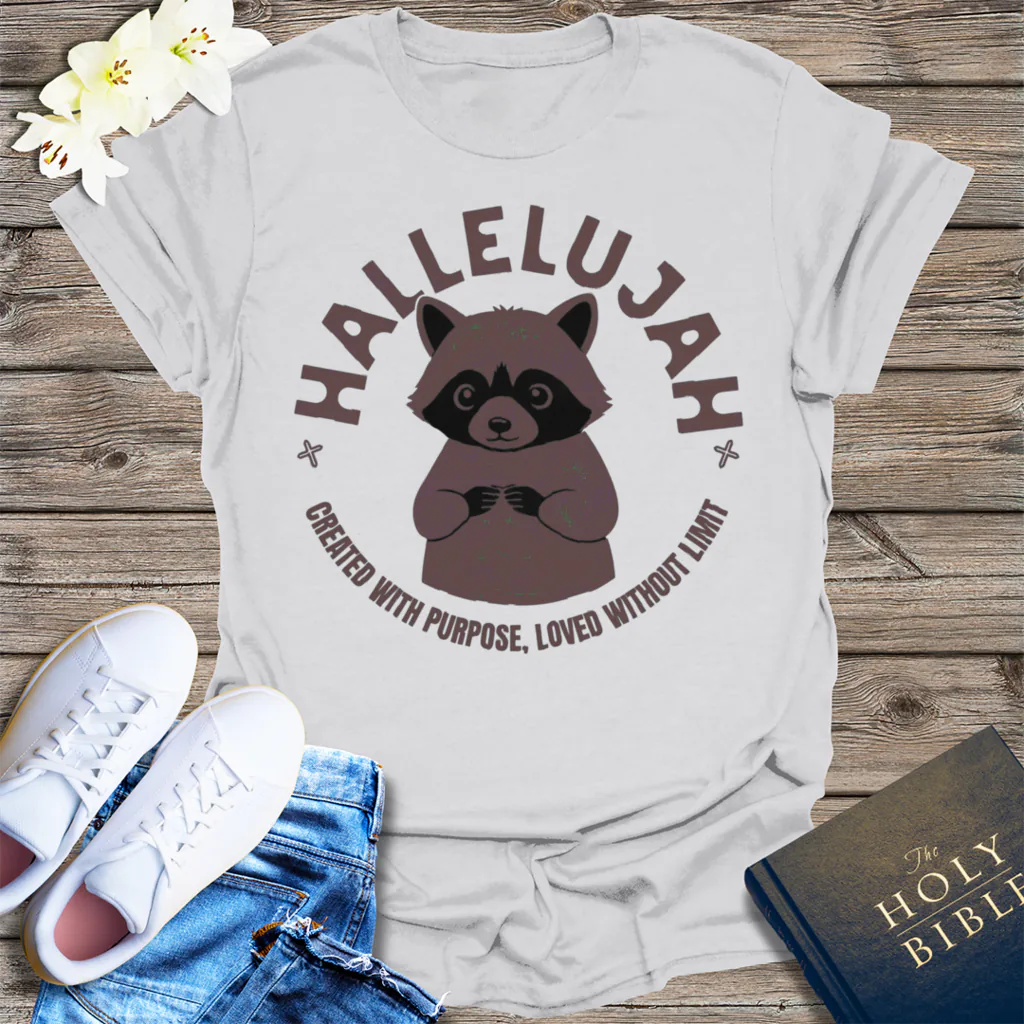 Hallelujah Raccoon T-Shirt - Ice Grey
