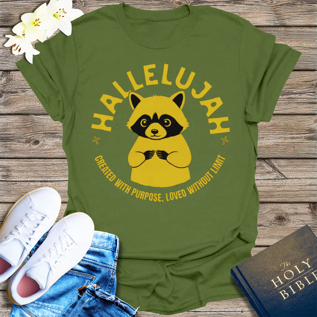Hallelujah Raccoon T-Shirt - Military Green