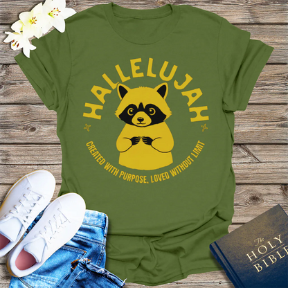 Hallelujah Raccoon T-Shirt - Military Green