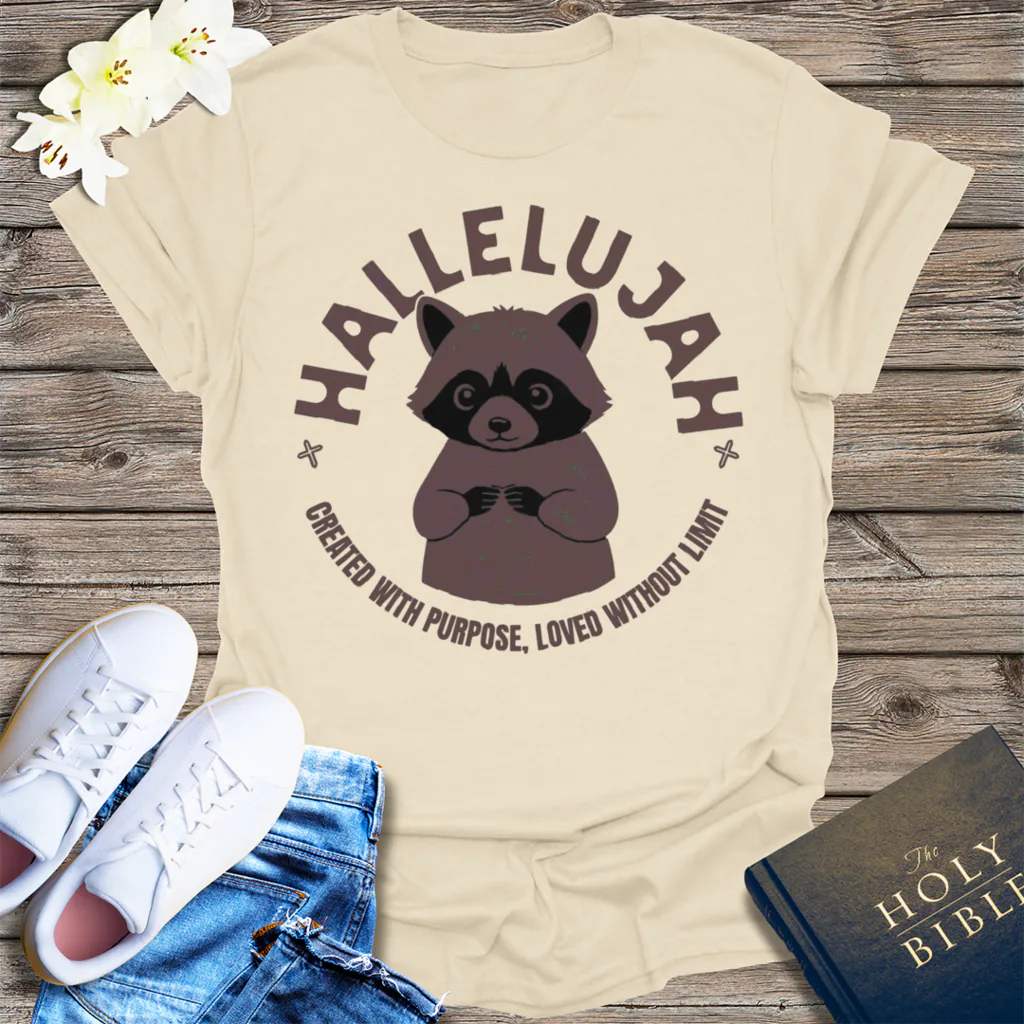 Hallelujah Raccoon T-Shirt - Natural