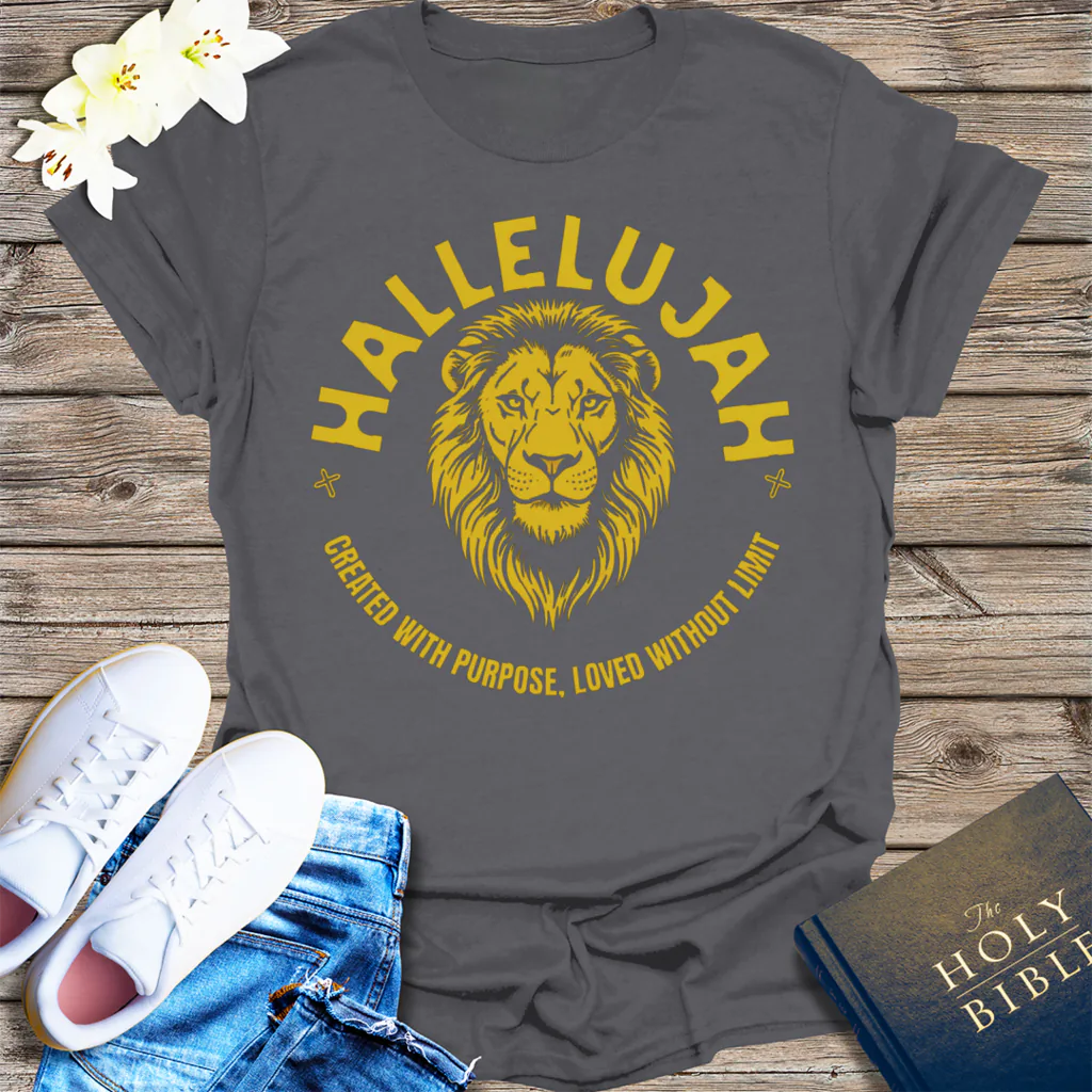 Hallelujah Lion of Purpose T-Shirt - Charcoal