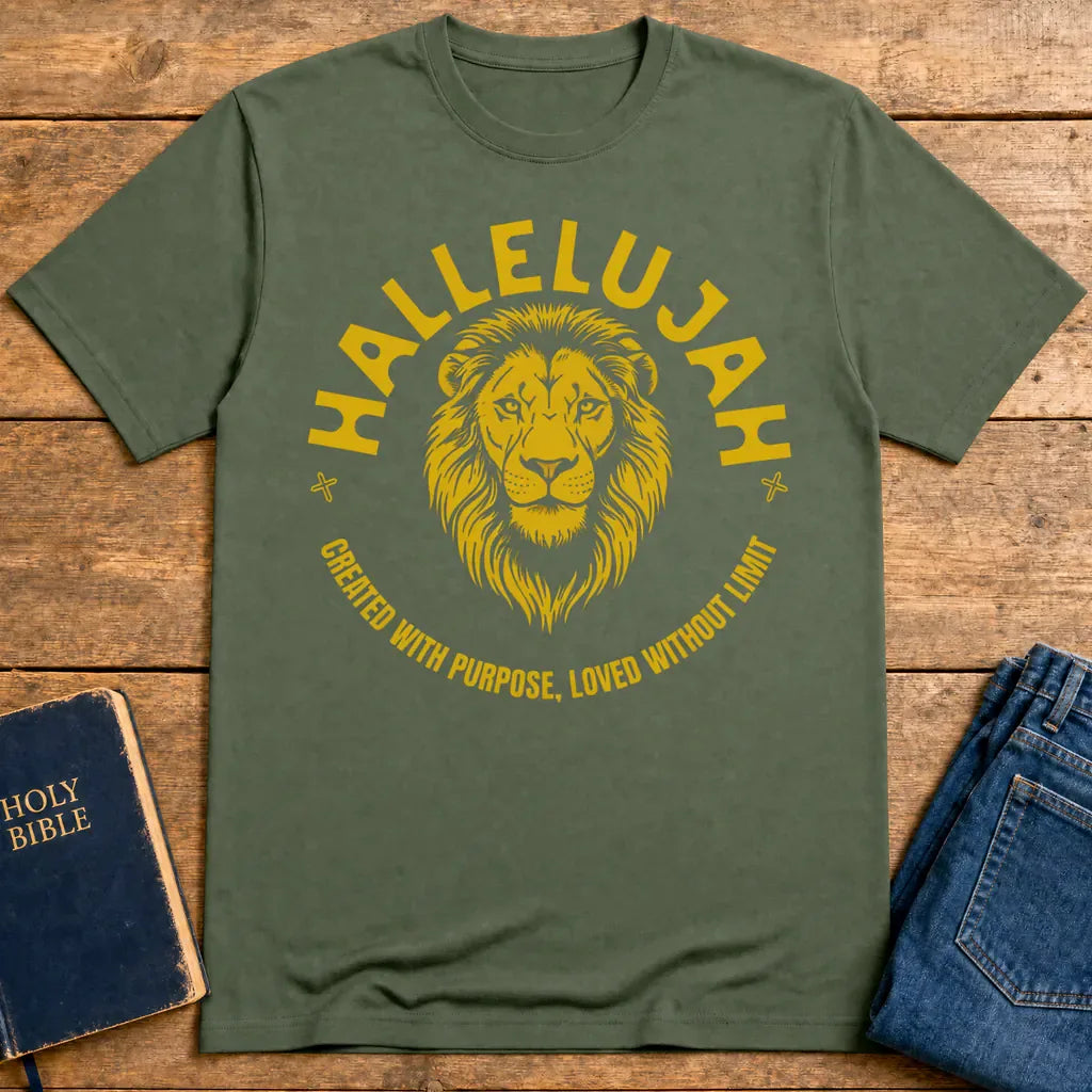 Hallelujah Lion of Purpose T-Shirt - Military Green