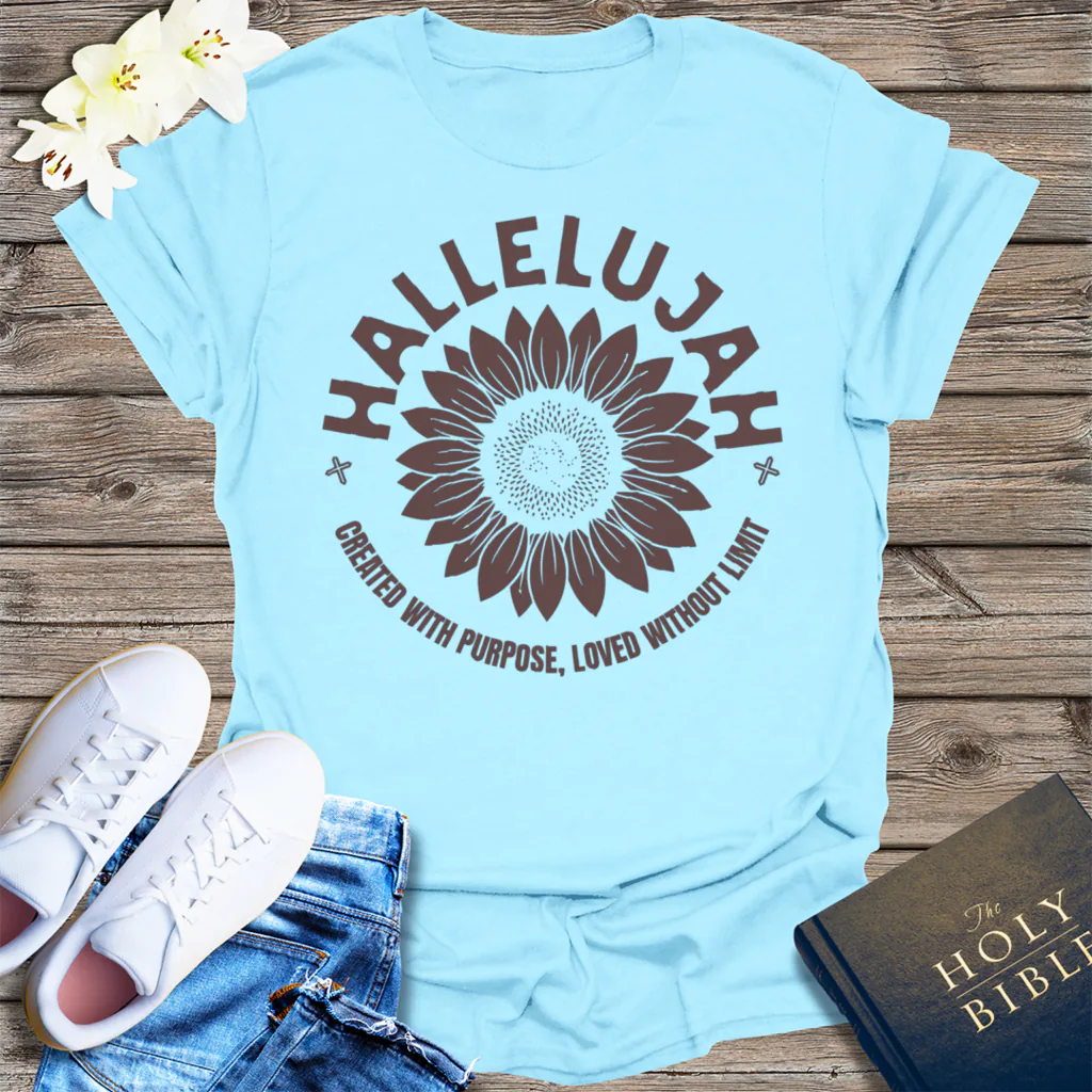 Hallelujah Sunflower T-Shirt - Light Blue