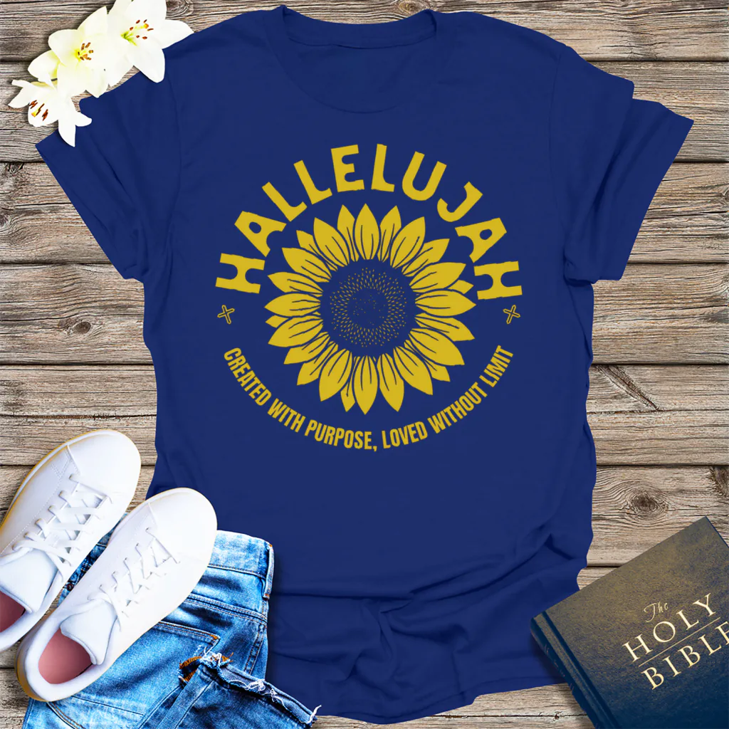 Hallelujah Sunflower T-Shirt - Navy