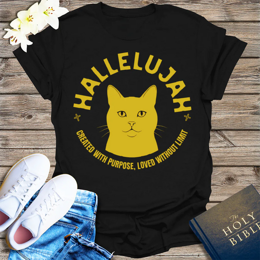 Hallelujah Cat T-Shirt - Black