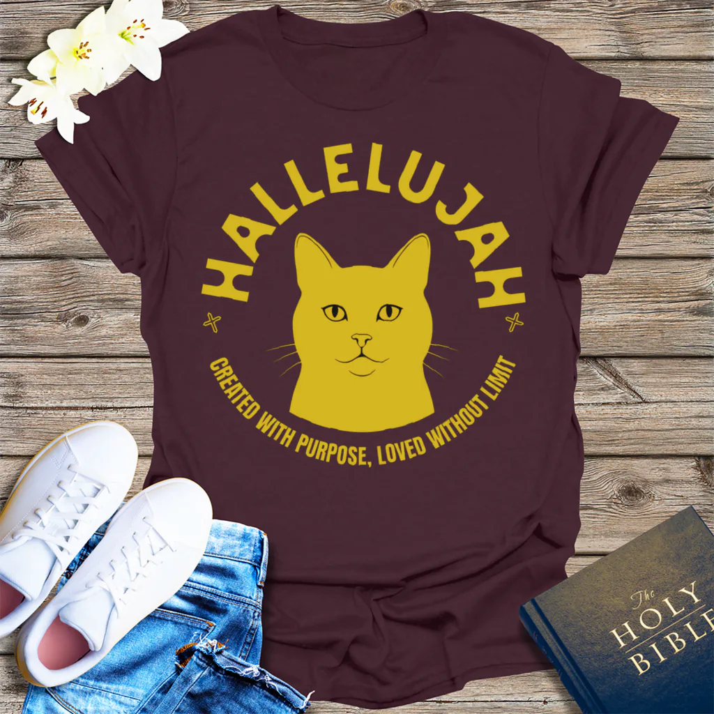 Hallelujah Cat T-Shirt - Dark Chocolate