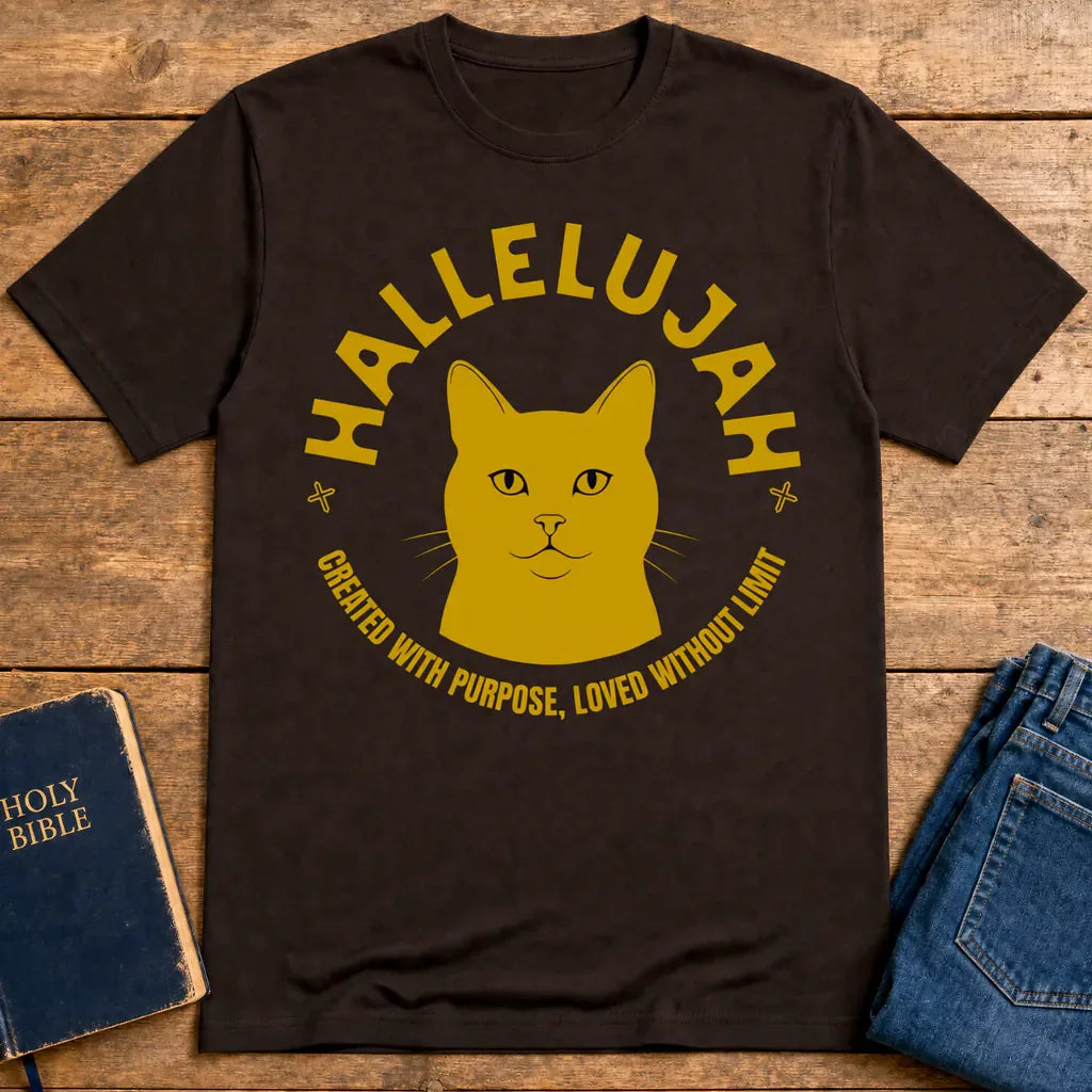 Hallelujah Cat T-Shirt - Dark Chocolate