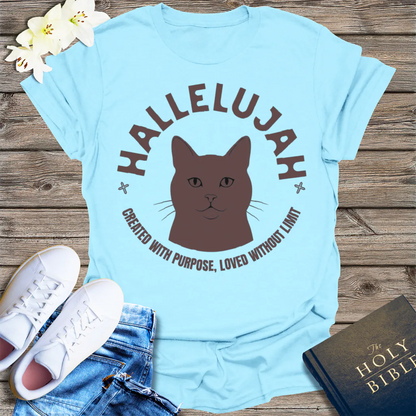Hallelujah Cat T-Shirt - Light Blue