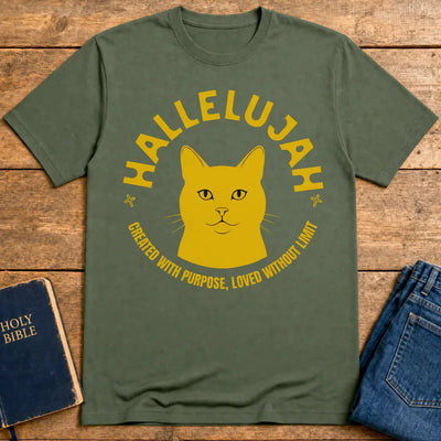 Hallelujah Cat T-Shirt - Military Green