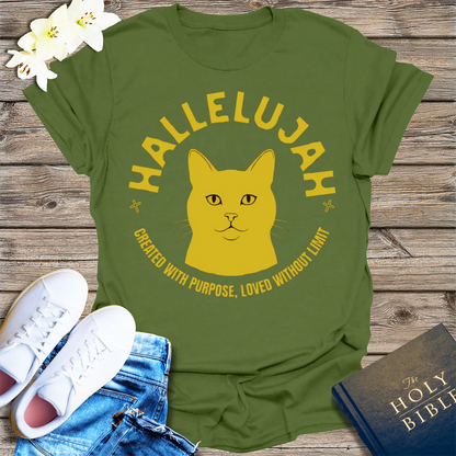 Hallelujah Cat T-Shirt - Military Green