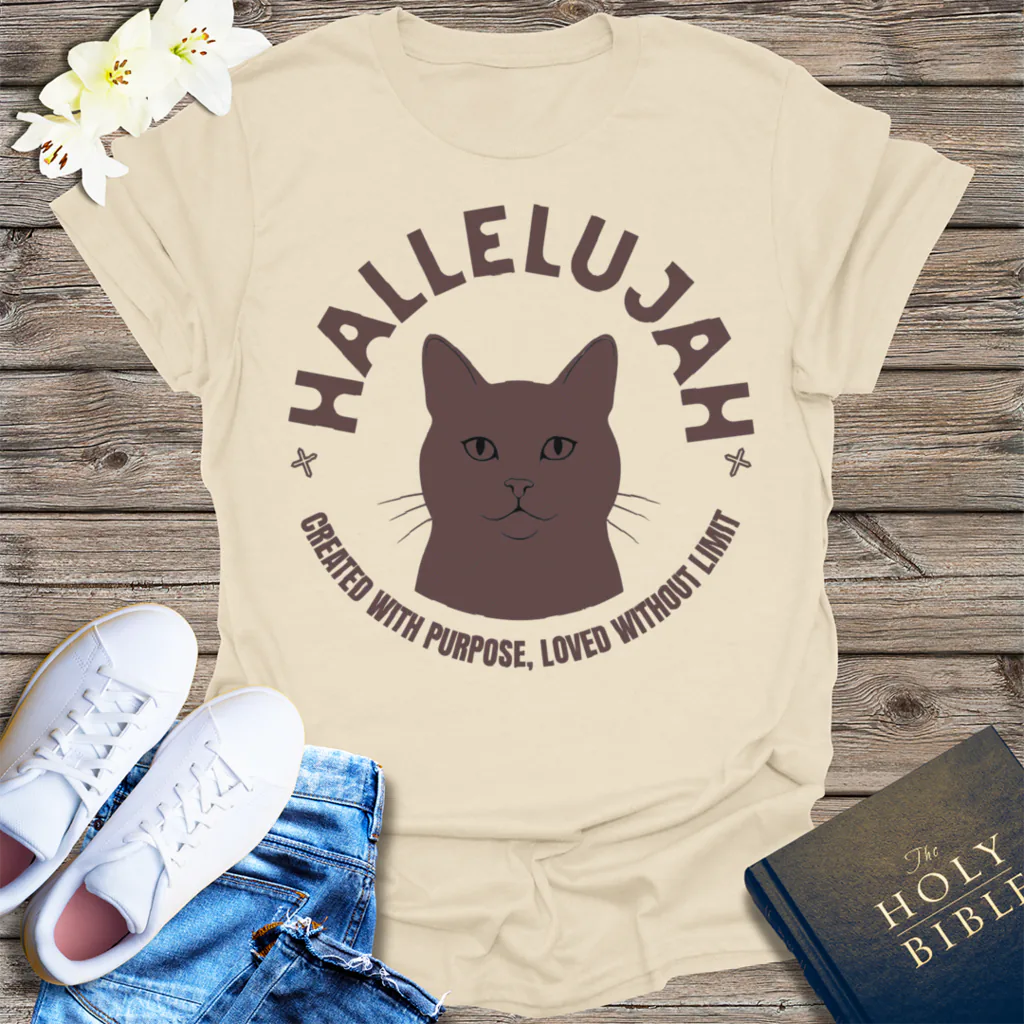 Hallelujah Cat T-Shirt - Natural
