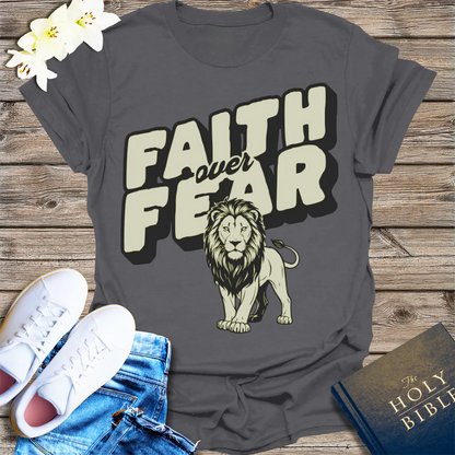 Faith Over Fear Lion T-Shirt - Charcoal