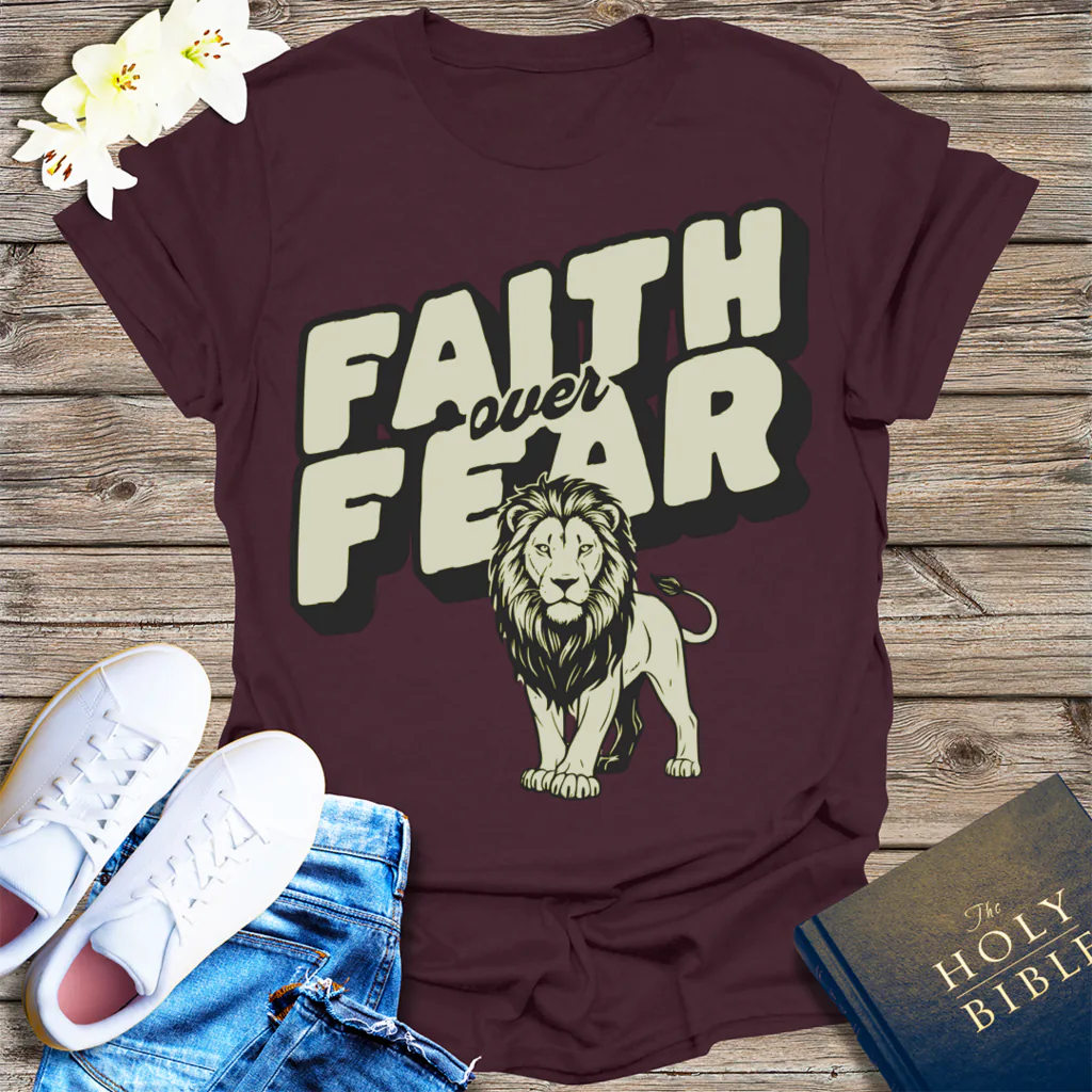 Faith Over Fear Lion T-Shirt - Dark Chocolate