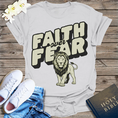 Faith Over Fear Lion T-Shirt - Ice Grey