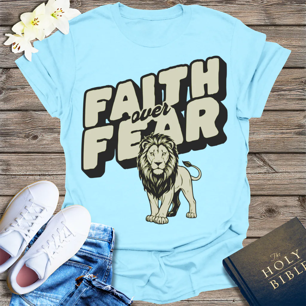 Faith Over Fear Lion T-Shirt - Light Blue