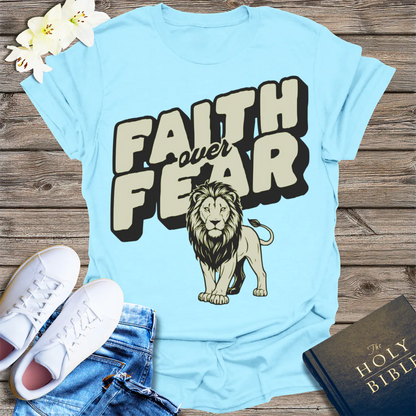 Faith Over Fear Lion T-Shirt - Light Blue