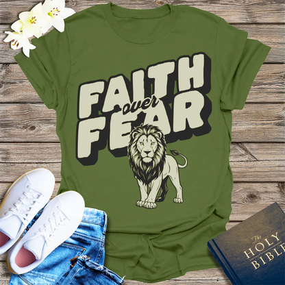 Faith Over Fear Lion T-Shirt - Military Green
