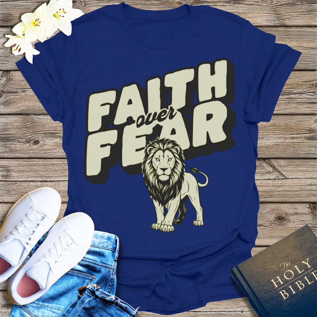 Faith Over Fear Lion T-Shirt - Navy