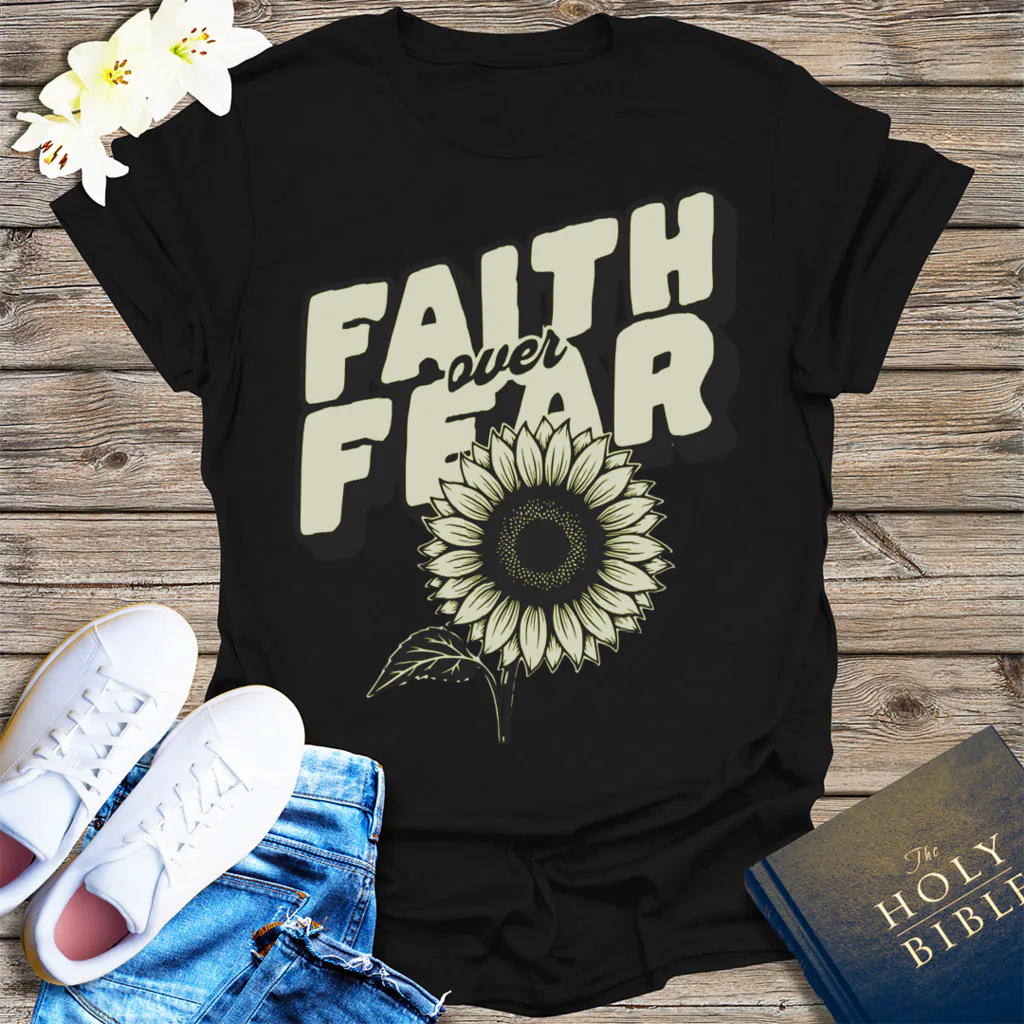 Faith Over Fear Sunflower T-Shirt - Black