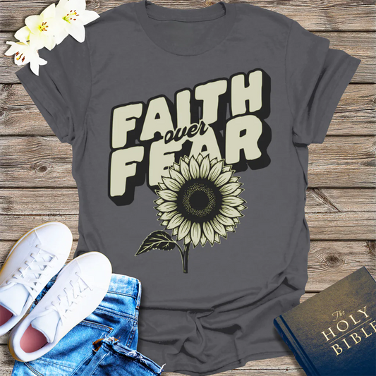 Faith Over Fear Sunflower T-Shirt - Charcoal