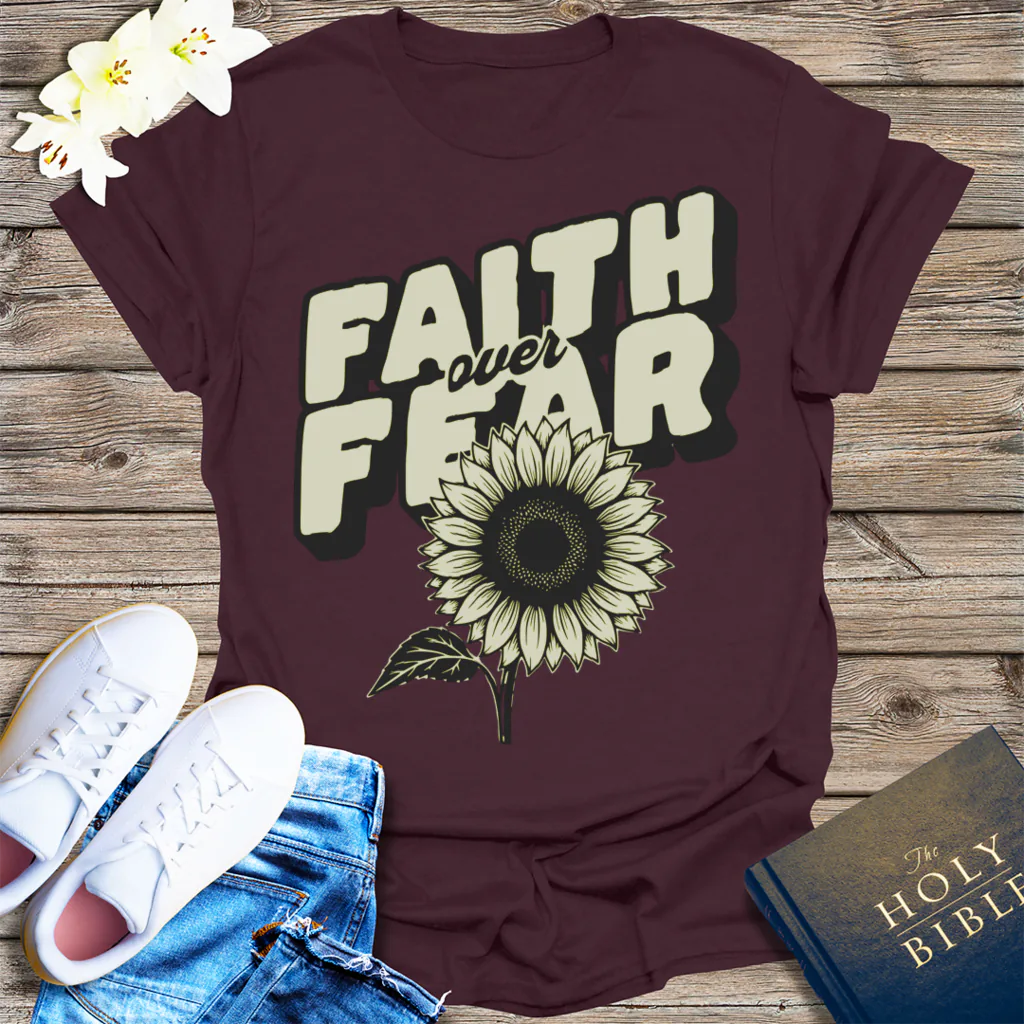 Faith Over Fear Sunflower T-Shirt - Dark Chocolate