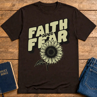 Faith Over Fear Sunflower T-Shirt - Dark Chocolate