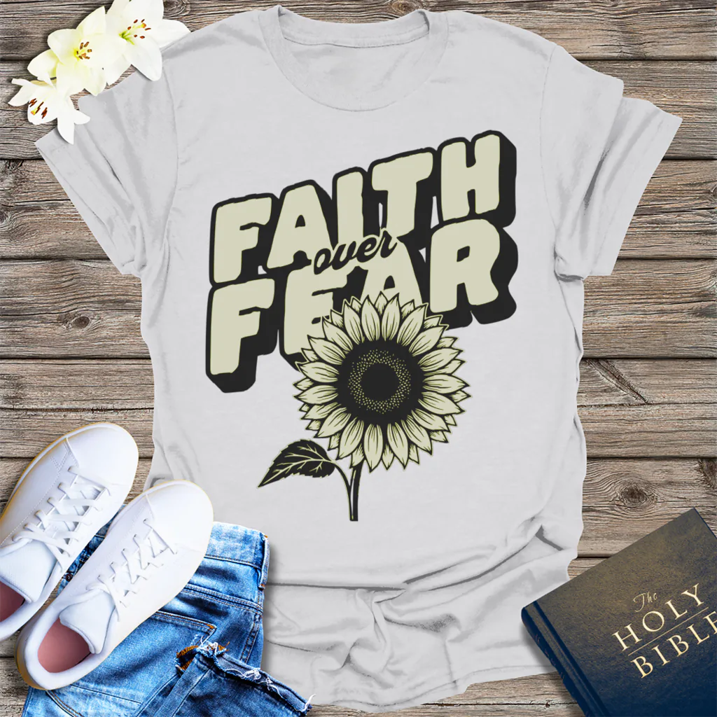 Faith Over Fear Sunflower T-Shirt - Ice Grey