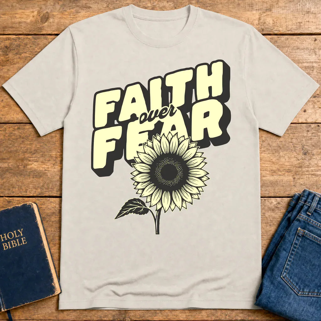 Faith Over Fear Sunflower T-Shirt - Ice Grey