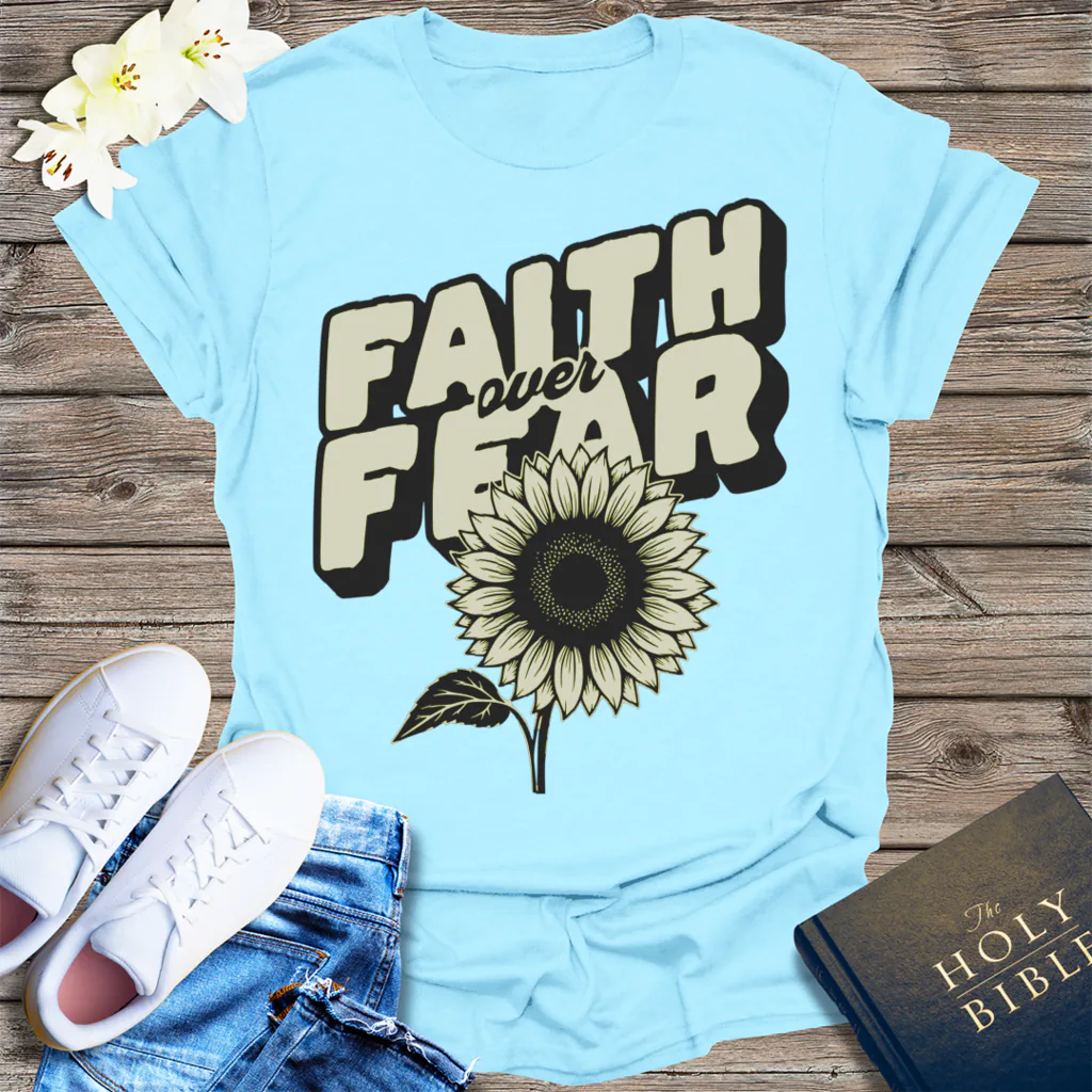 Faith Over Fear Sunflower T-Shirt - Light Blue