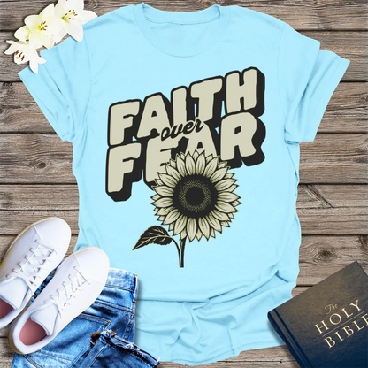 Faith Over Fear Sunflower T-Shirt - Light Blue