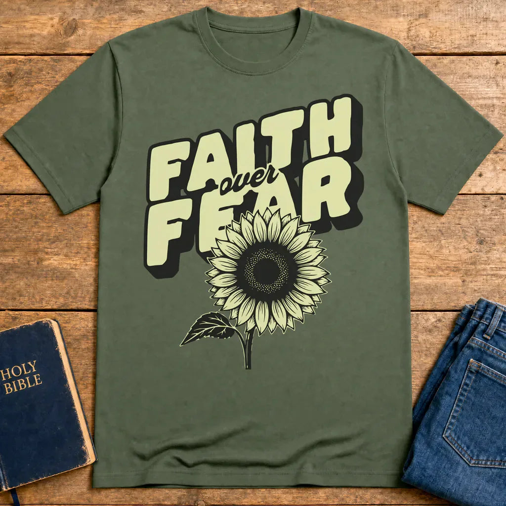 Faith Over Fear Sunflower T-Shirt - Military Green