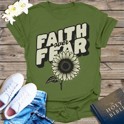 Faith Over Fear Sunflower T-Shirt - Military Green