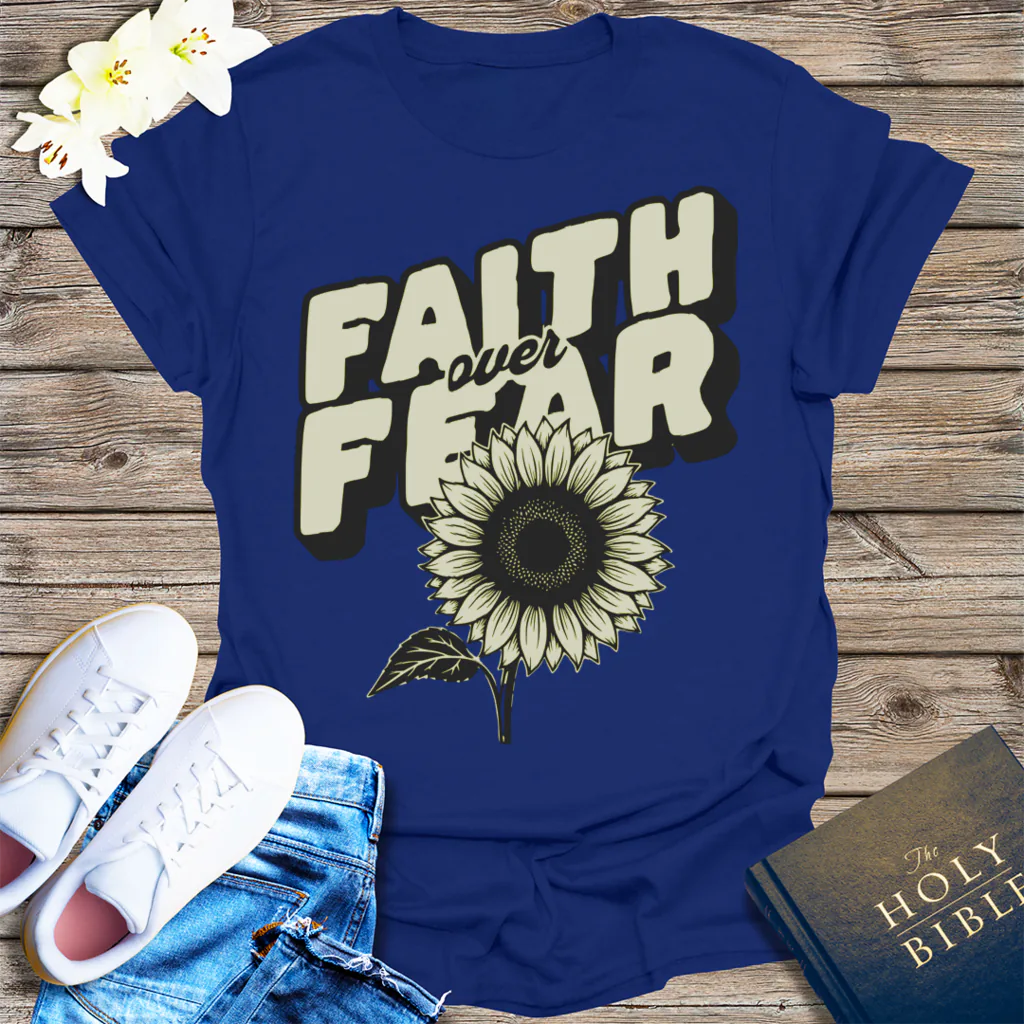 Faith Over Fear Sunflower T-Shirt - Navy