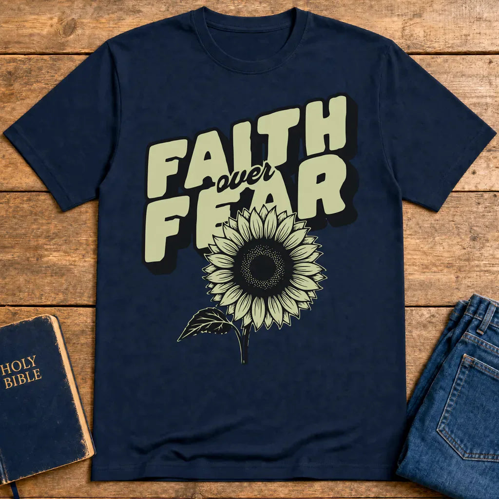 Faith Over Fear Sunflower T-Shirt - Navy