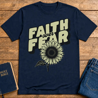Faith Over Fear Sunflower T-Shirt - Navy