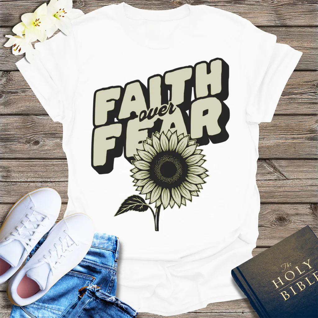 Faith Over Fear Sunflower T-Shirt - White