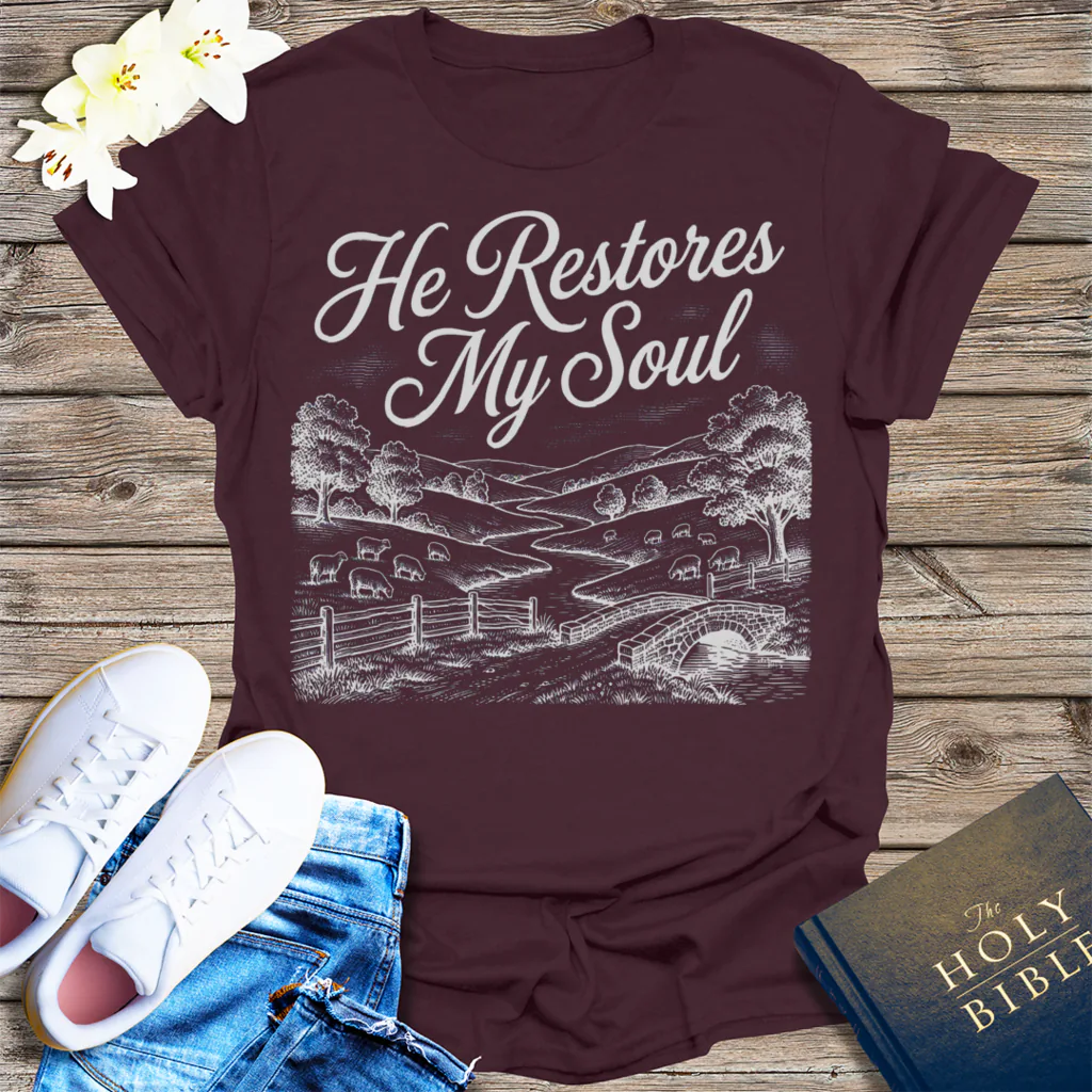 He Restores My Soul T-Shirt - Dark Chocolate