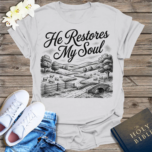 He Restores My Soul T-Shirt - Ice Grey