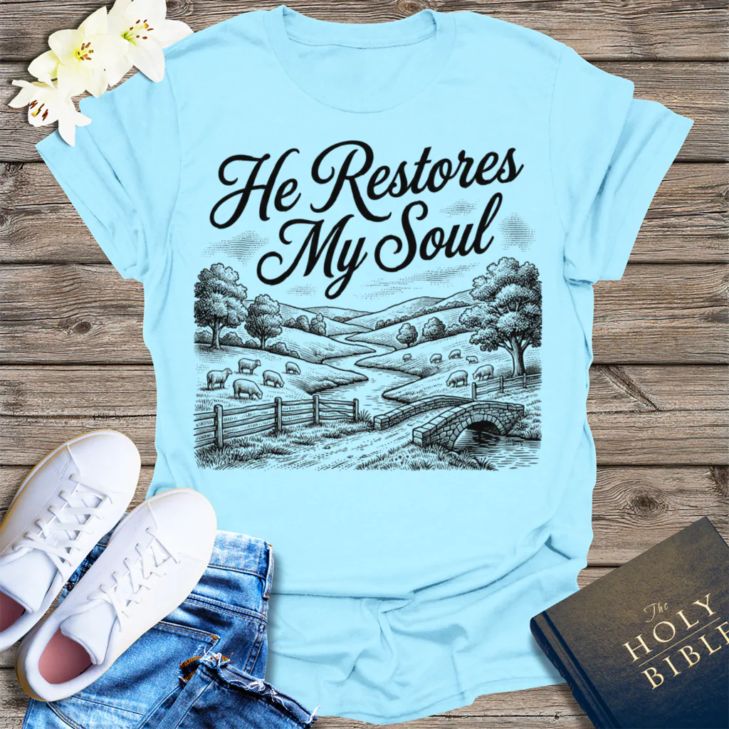 He Restores My Soul T-Shirt - Light Blue