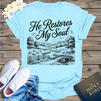 He Restores My Soul T-Shirt - Light Blue