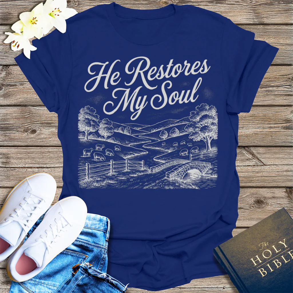 He Restores My Soul T-Shirt - Navy