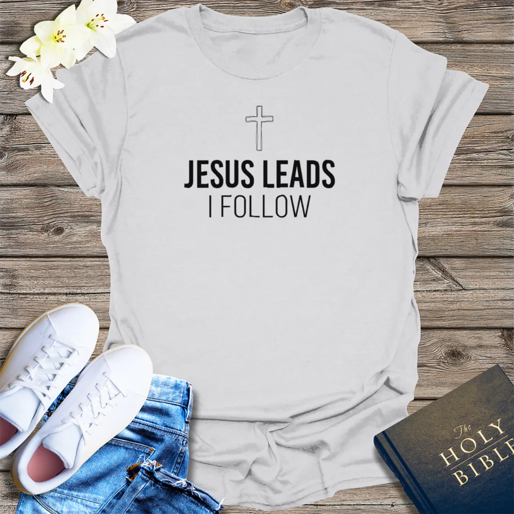 Jesus Leads I Follow T-Shirt - Ice Grey